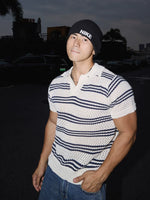 Striped Breathable Knit Polo Shirt 1