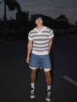 Striped Breathable Knit Polo Shirt 2