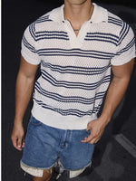 Striped Breathable Knit Polo Shirt 3