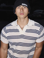 Striped Breathable Knit Polo Shirt 5
