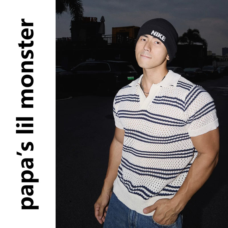 6232484226488,6232484226489,6232484226490, Striped Breathable Knit Polo Shirt