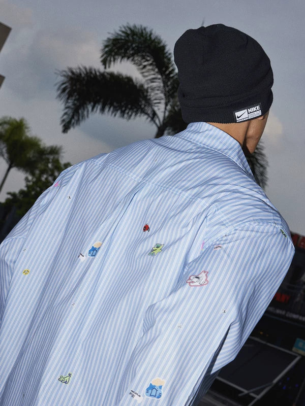 Striped Cartoon Print Long-Sleeve Shirt 4