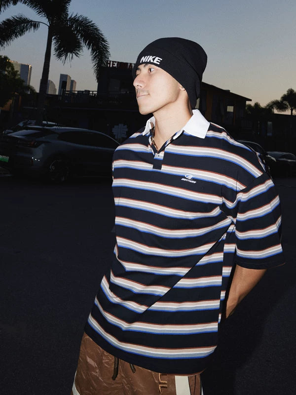 Striped Collared Short-Sleeve Polo Shirt 1