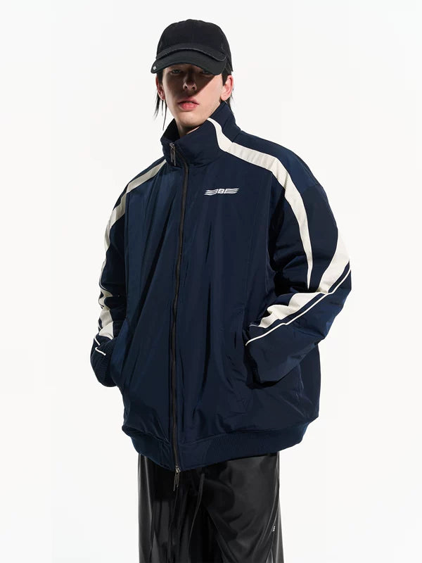 Striped Colorblock Padded Zip Jacket 1