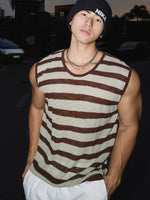 Striped Crew Neck Knit Sleeveless Vest 1