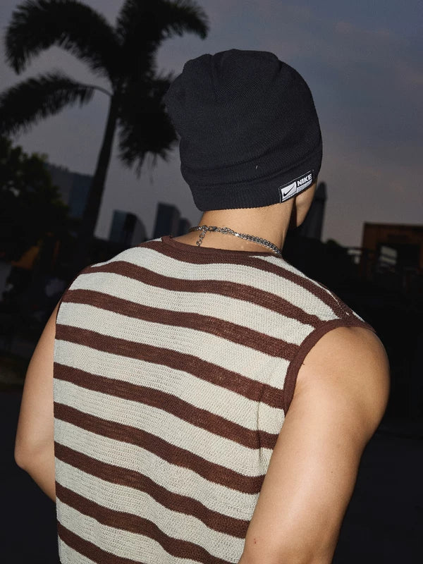 Striped Crew Neck Knit Sleeveless Vest 4