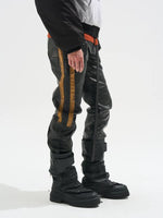 Striped Distressed Leather Motorcycle Pants 1