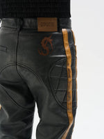 Striped Distressed Leather Motorcycle Pants 4