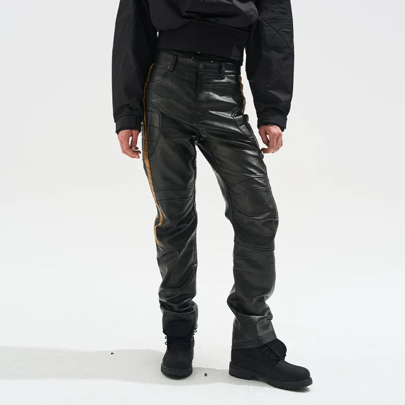 5920159841926,5920159841927,5920159841928,5920159841929, Striped Distressed Leather Motorcycle Pants
