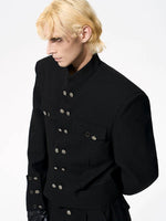 Striped Double-Breasted Stand-Collar Suit Jacket 2