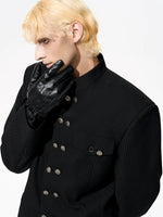 Striped Double-Breasted Stand-Collar Suit Jacket 3