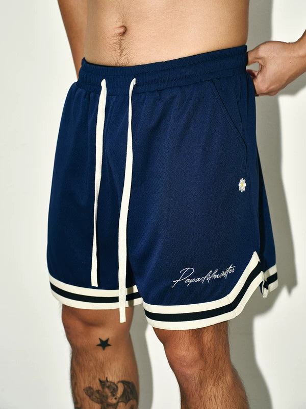 Striped Embroidered Drawstring Sports Shorts 1