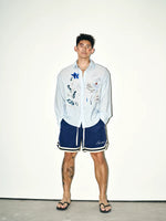 Striped Embroidered Drawstring Sports Shorts 2
