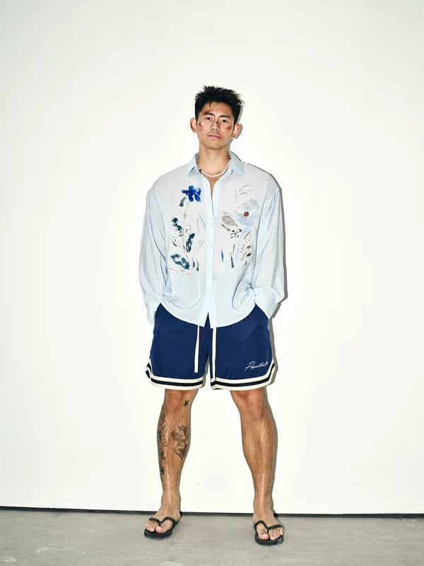 Striped Embroidered Drawstring Sports Shorts 2