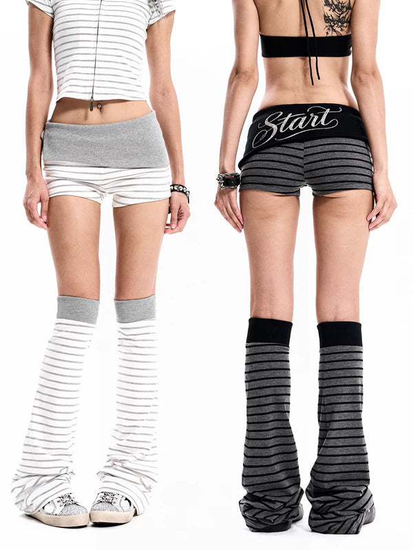 Striped Fold-Over Waist Shorts and Leggings 1
