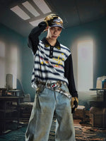 Striped Graphic Long Sleeve Polo Shirt 1