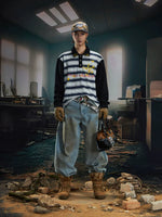 Striped Graphic Long Sleeve Polo Shirt 5