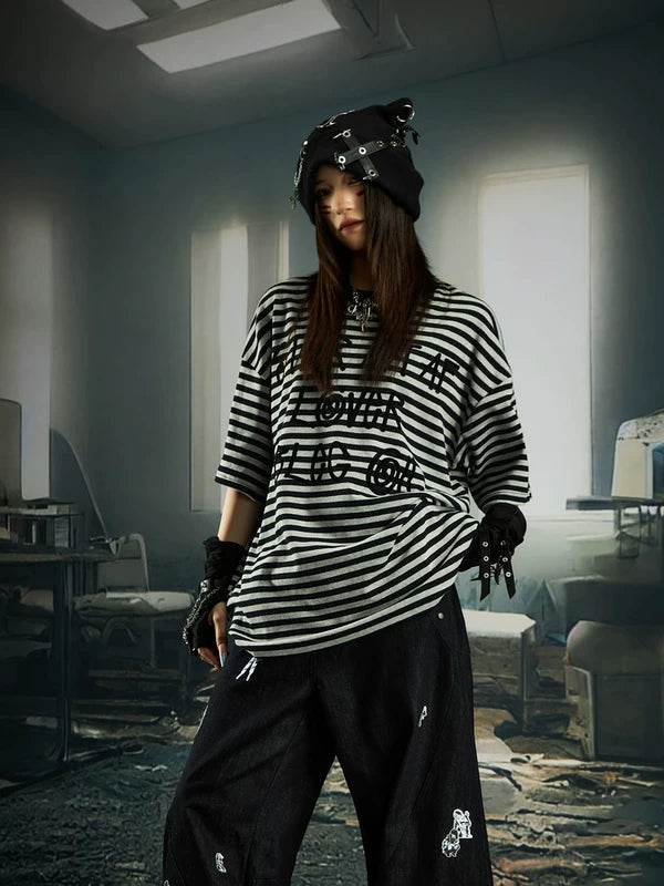 Striped Graphic Oversized Short Sleeve T-Shirt 2