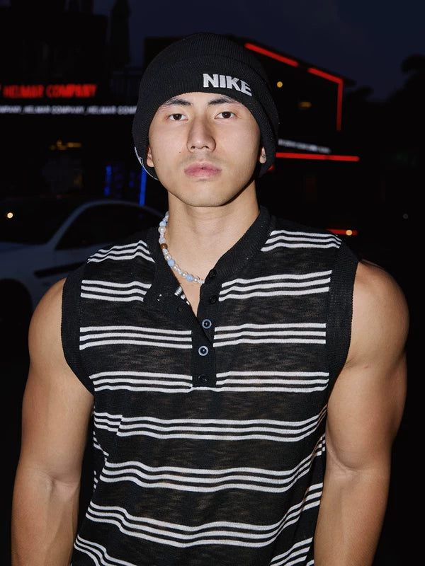 Striped Half-Button Knitted Vest 5