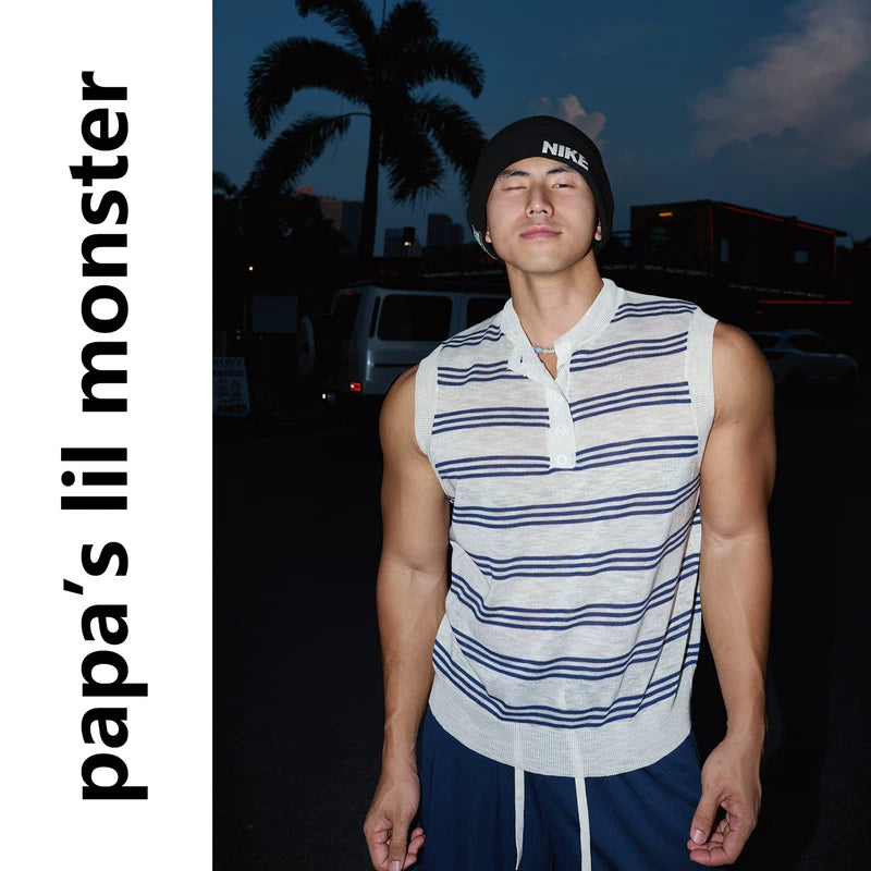 6105433332545,6105433332546,6105433332547, Striped Half-Button Knitted Vest