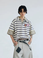 Striped Half-Zip Polo Collar T-Shirt 1