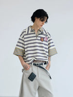 Striped Half-Zip Polo Collar T-Shirt 2