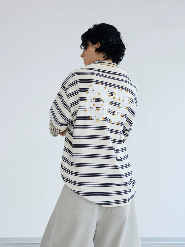 Striped Half-Zip Polo Collar T-Shirt 3