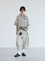 Striped Half-Zip Polo Collar T-Shirt 4