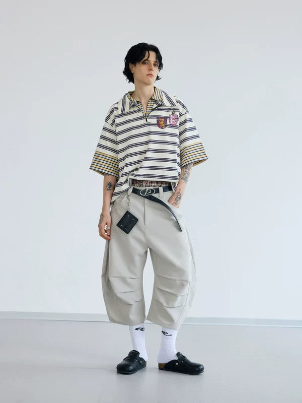 Striped Half-Zip Polo Collar T-Shirt 5