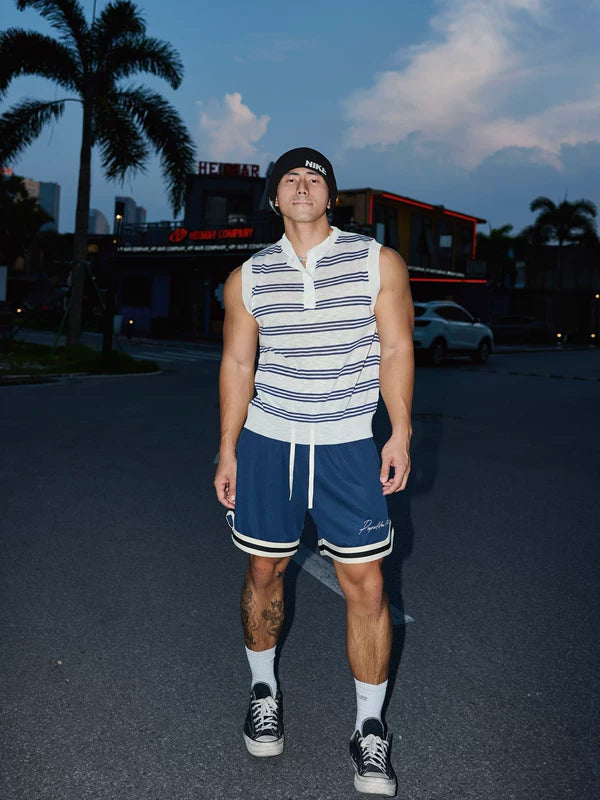 Striped Henley Collar Knitted Vest 2
