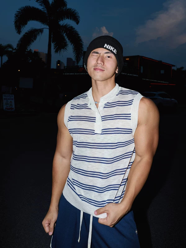 Striped Henley Collar Knitted Vest 4