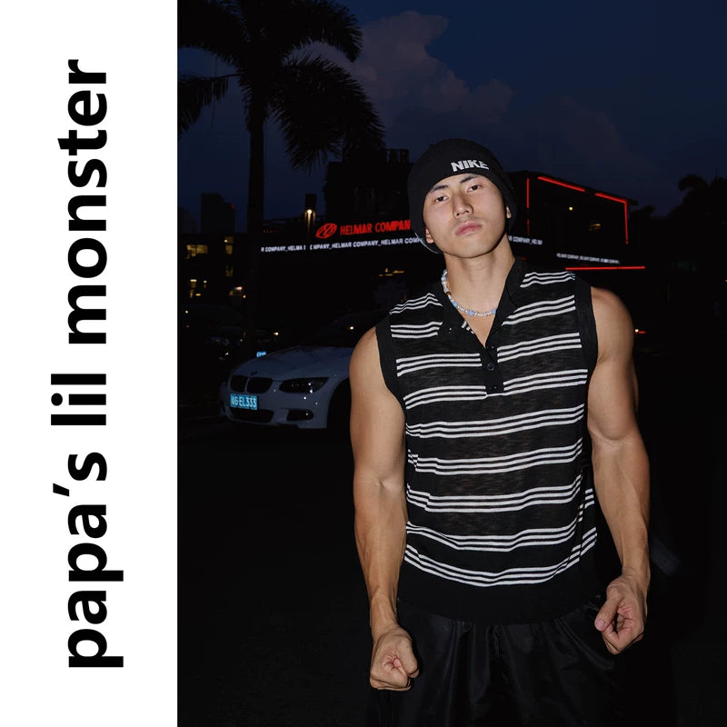 6262974434764,6262974434765,6262974434766, Striped Henley Collar Knitted Vest