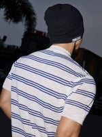 Striped Henley Collar T-Shirt 4