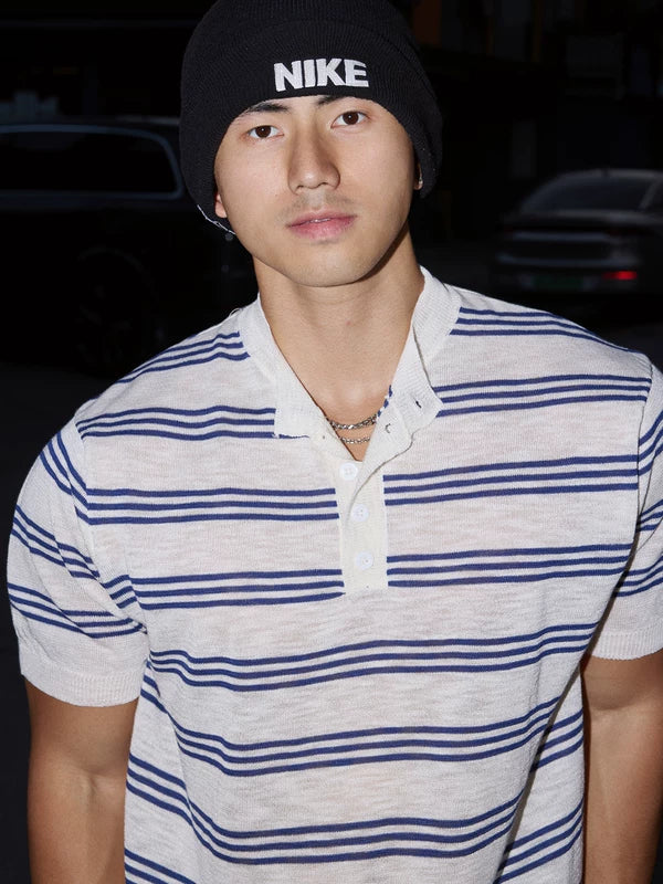 Striped Henley Collar T-Shirt 5