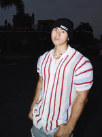 Striped Hollow-Out Knit Polo Shirt 1