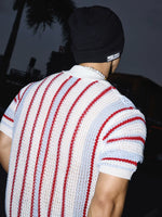 Striped Hollow-Out Knit Polo Shirt 4