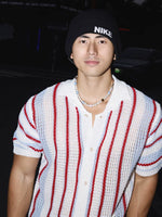 Striped Hollow-Out Knit Polo Shirt 5