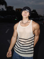 Striped Hollow-Out Mesh Sleeveless Vest 1