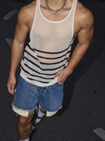 Striped Hollow-Out Mesh Sleeveless Vest 3