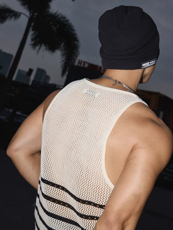 Striped Hollow-Out Mesh Sleeveless Vest 4