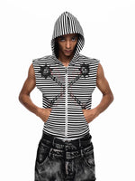 Striped Hooded Graphic Print Vest 3