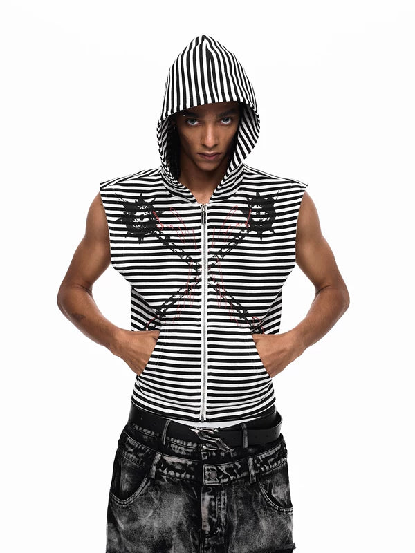 Striped Hooded Graphic Print Vest 3