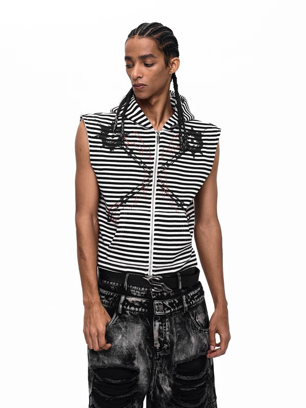 Striped Hooded Graphic Print Vest 4