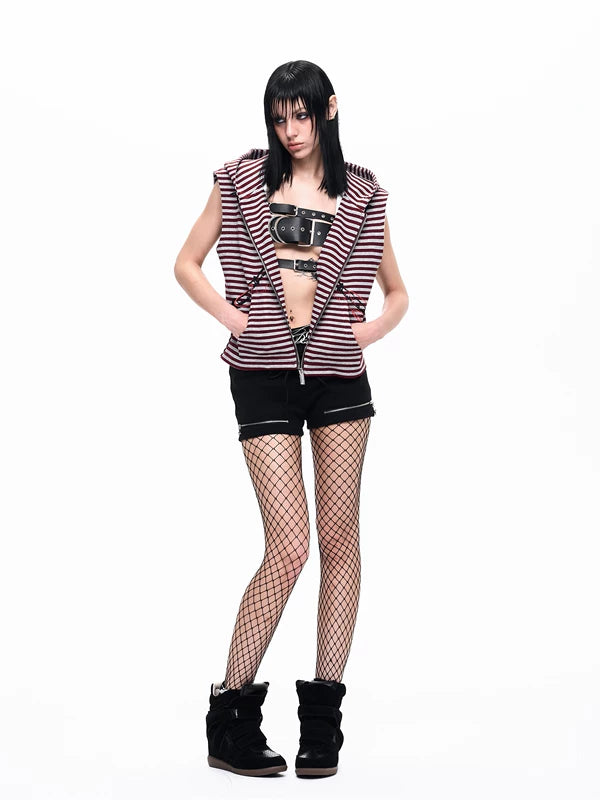 Striped Hooded Graphic Print Vest 5