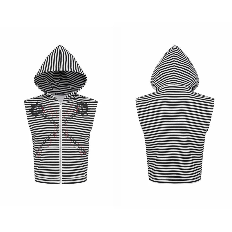 6227124055717,6227124055718,6227124055719,6227124055720, Striped Hooded Graphic Print Vest