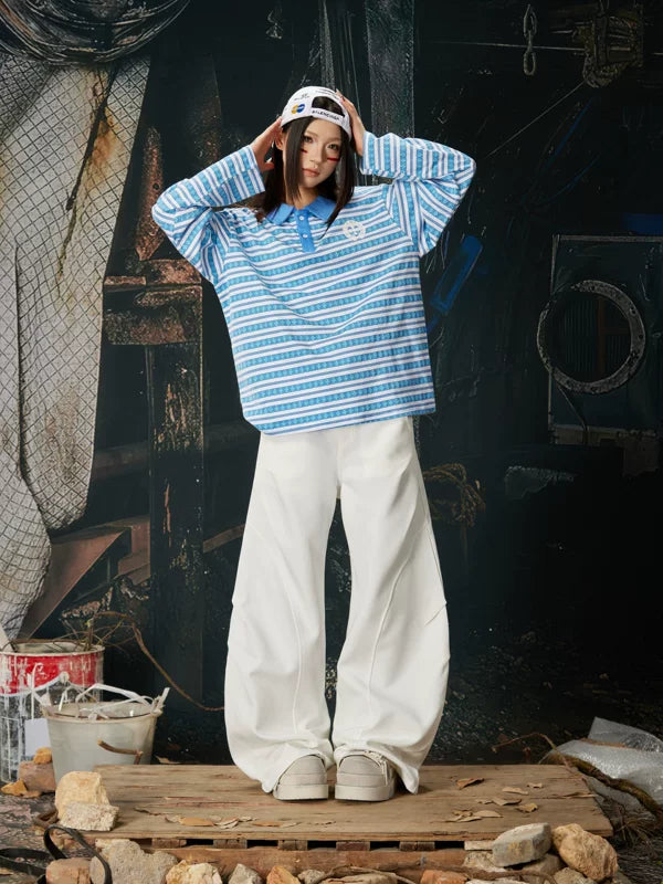 Striped Jacquard Long Sleeve Polo Shirt 5