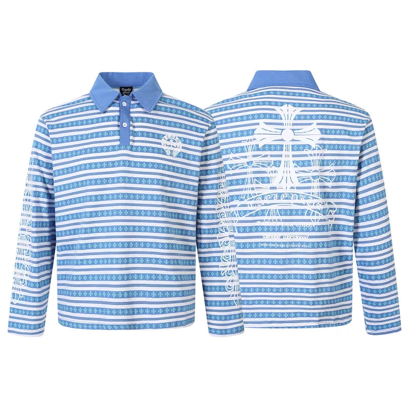 6197620387670,6197620387671,6197620387672,6197620387673, Striped Jacquard Long Sleeve Polo Shirt