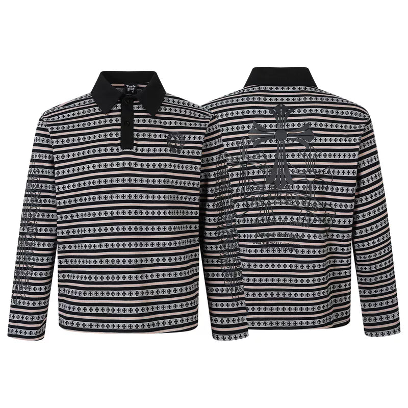 6197620387674,6197620387675,6197620387676,6197620387677, Striped Jacquard Long Sleeve Polo Shirt