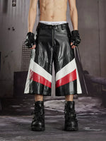 Striped Leather Racing Style Capri Pants 1