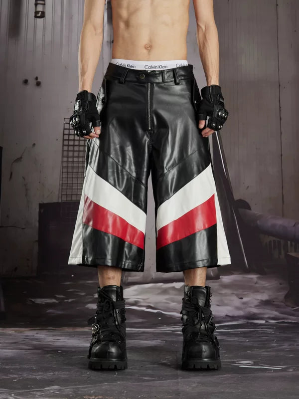 Striped Leather Racing Style Capri Pants 1